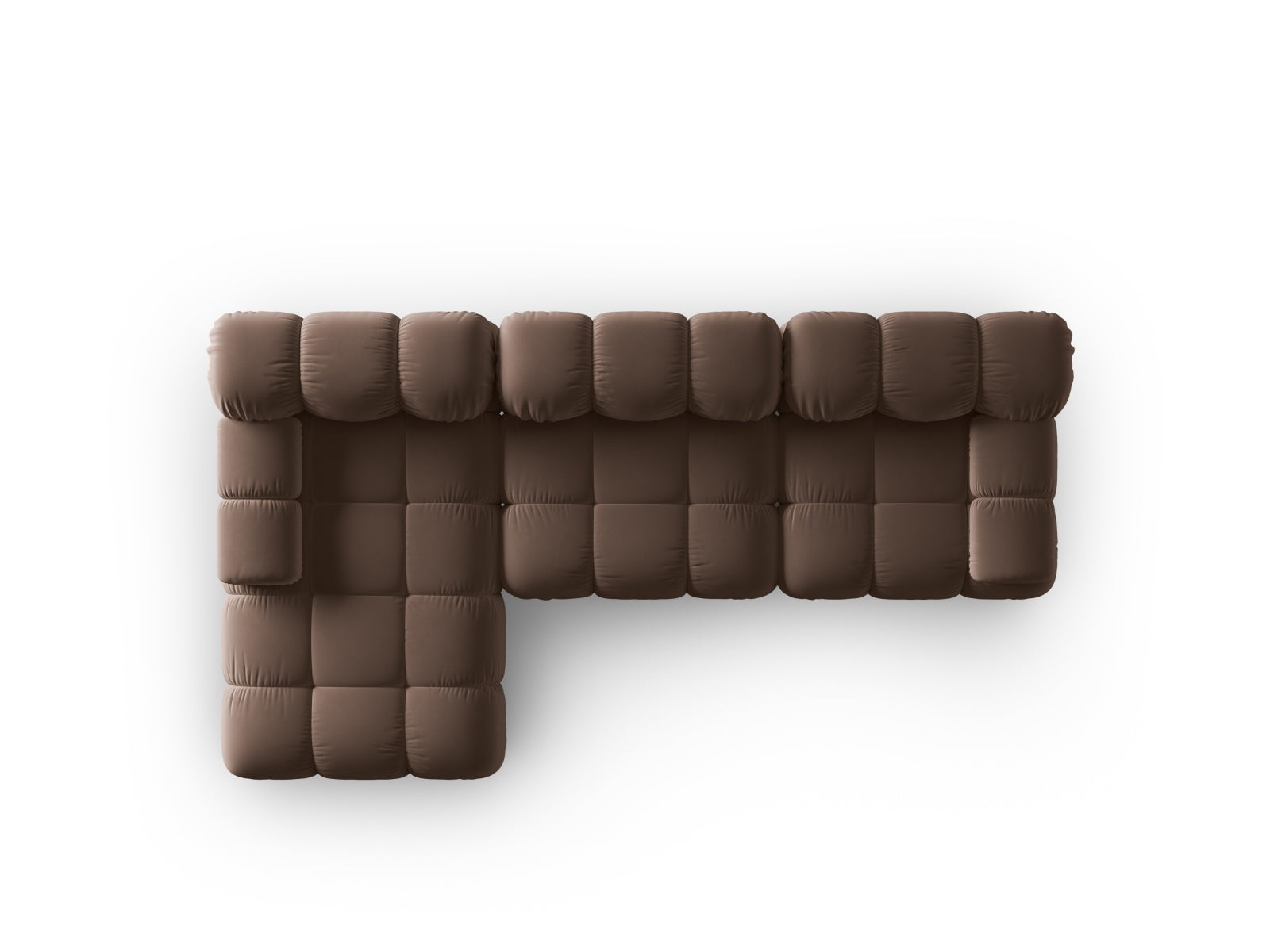 Modulares Bellis Velour Ecksofa links, 4-Sitzer, 155 cm, in stilvollem Dunkelbraun, perfekt für gemütliche und moderne Wohnumgebungen.