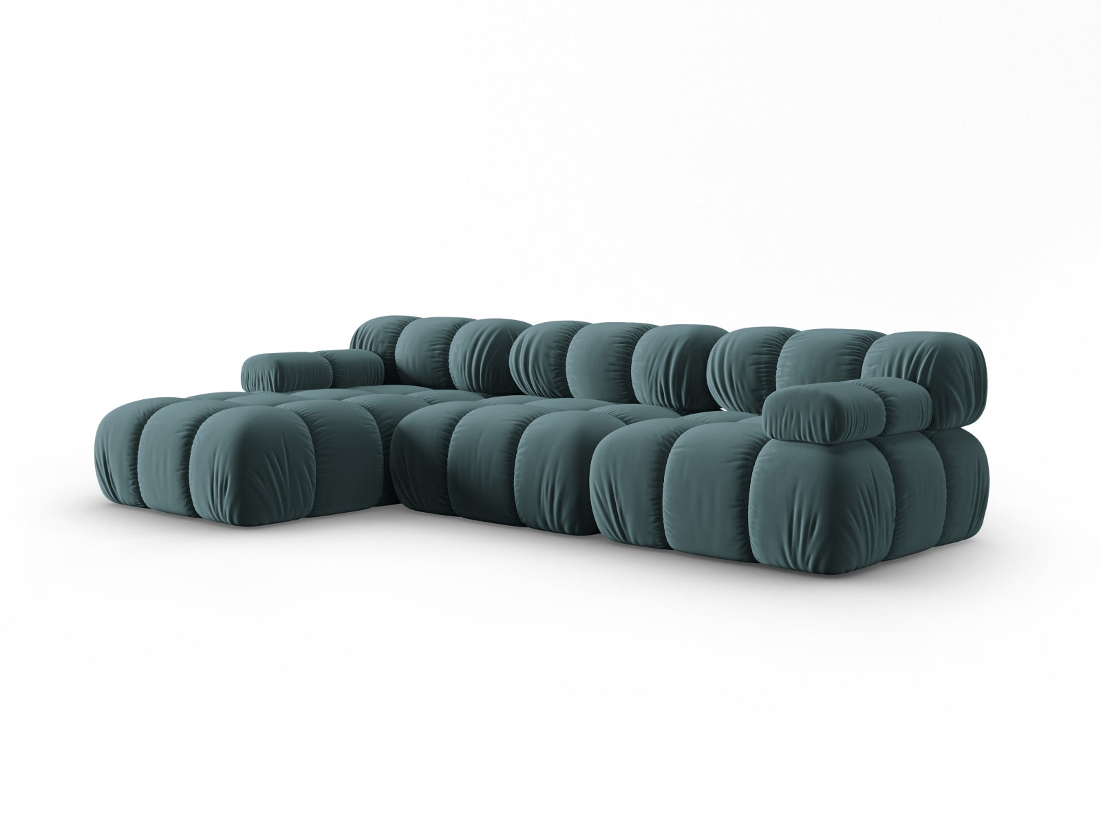 Modulares Ecksofa Bellis in sanftem Türkis, 4-Sitzer, linksseitig, perfekt für moderne Wohnkonzepte und gemütliche Abende.