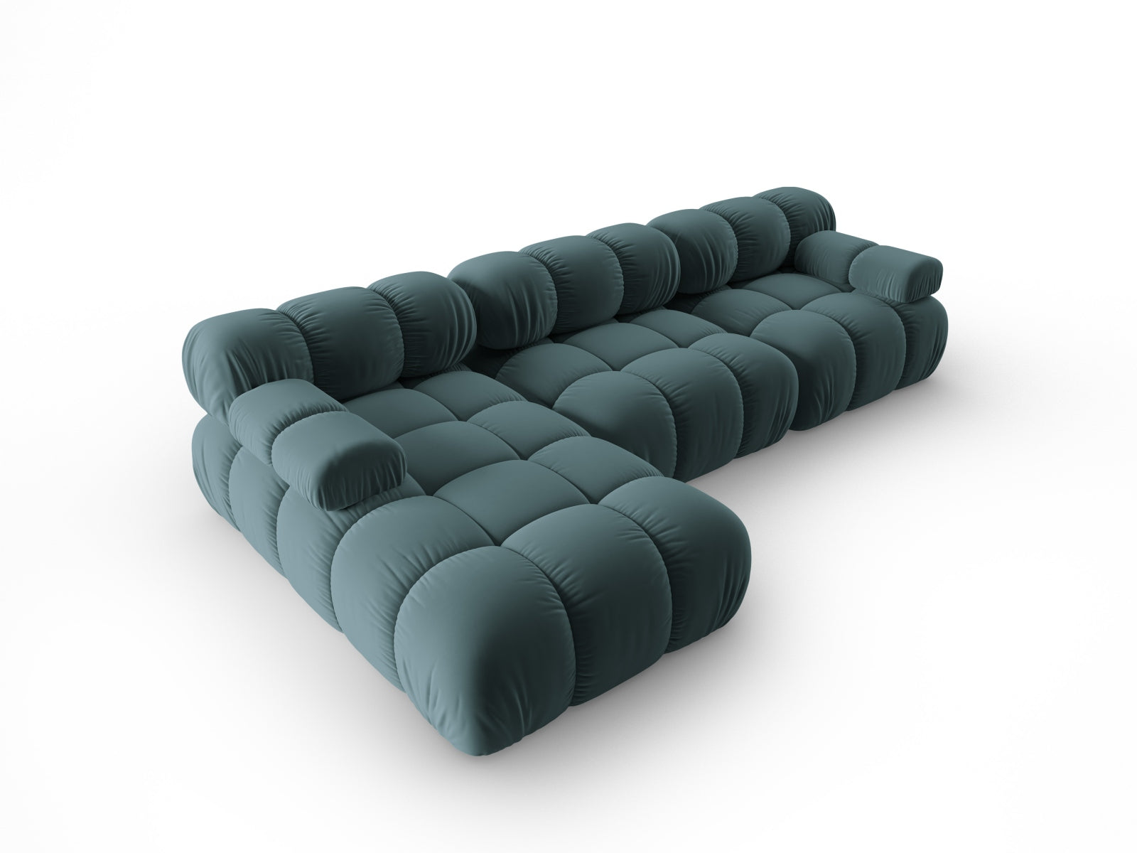 Elegantes modulares Ecksofa Bellis in stilvollem Türkis, 4-Sitzer, linksseitig, ideal für entspannte Stunden und zeitgemäße Einrichtung.