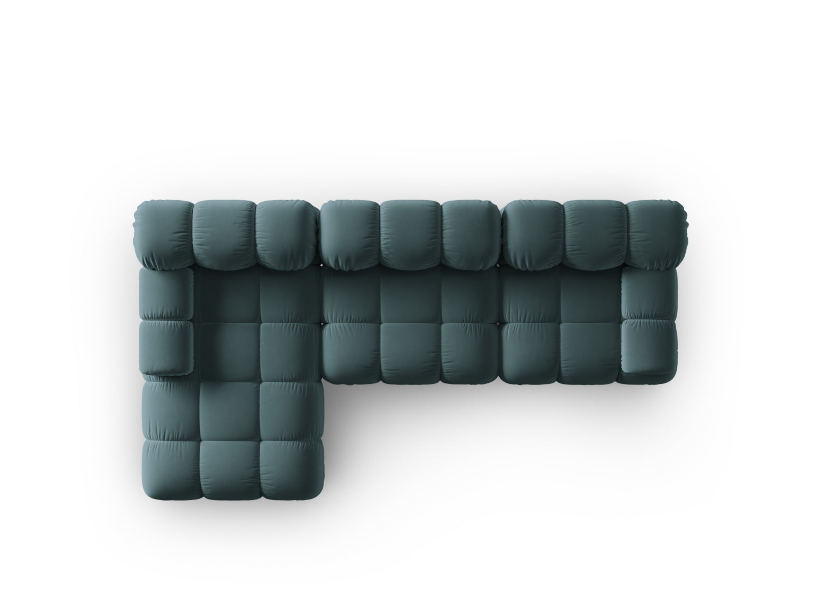 Elegantes modulares Ecksofa Bellis in sanftem Türkis, 4-Sitzer, linksseitig, ideal für entspannte Stunden und modernes Wohndesign.