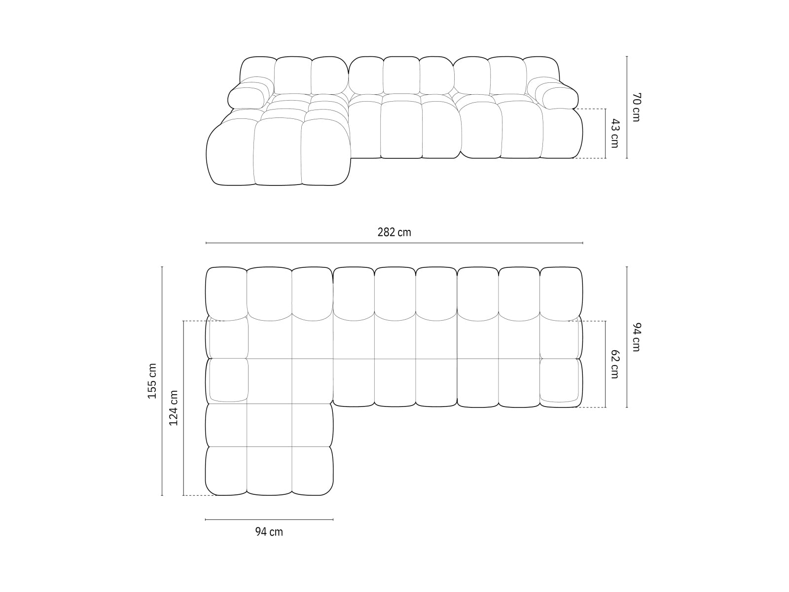 Modulares Bellis Velour Ecksofa in edlem Flaschengrün, linksseitig, 4-Sitzer, perfekt für moderne und gemütliche Wohnambiente.