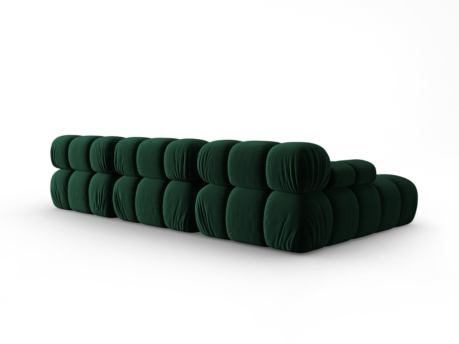 Modulares Bellis Velour Ecksofa in edlem Flaschengrün, linksseitig, 4-Sitzer, perfekt für moderne und gemütliche Wohnambiente.
