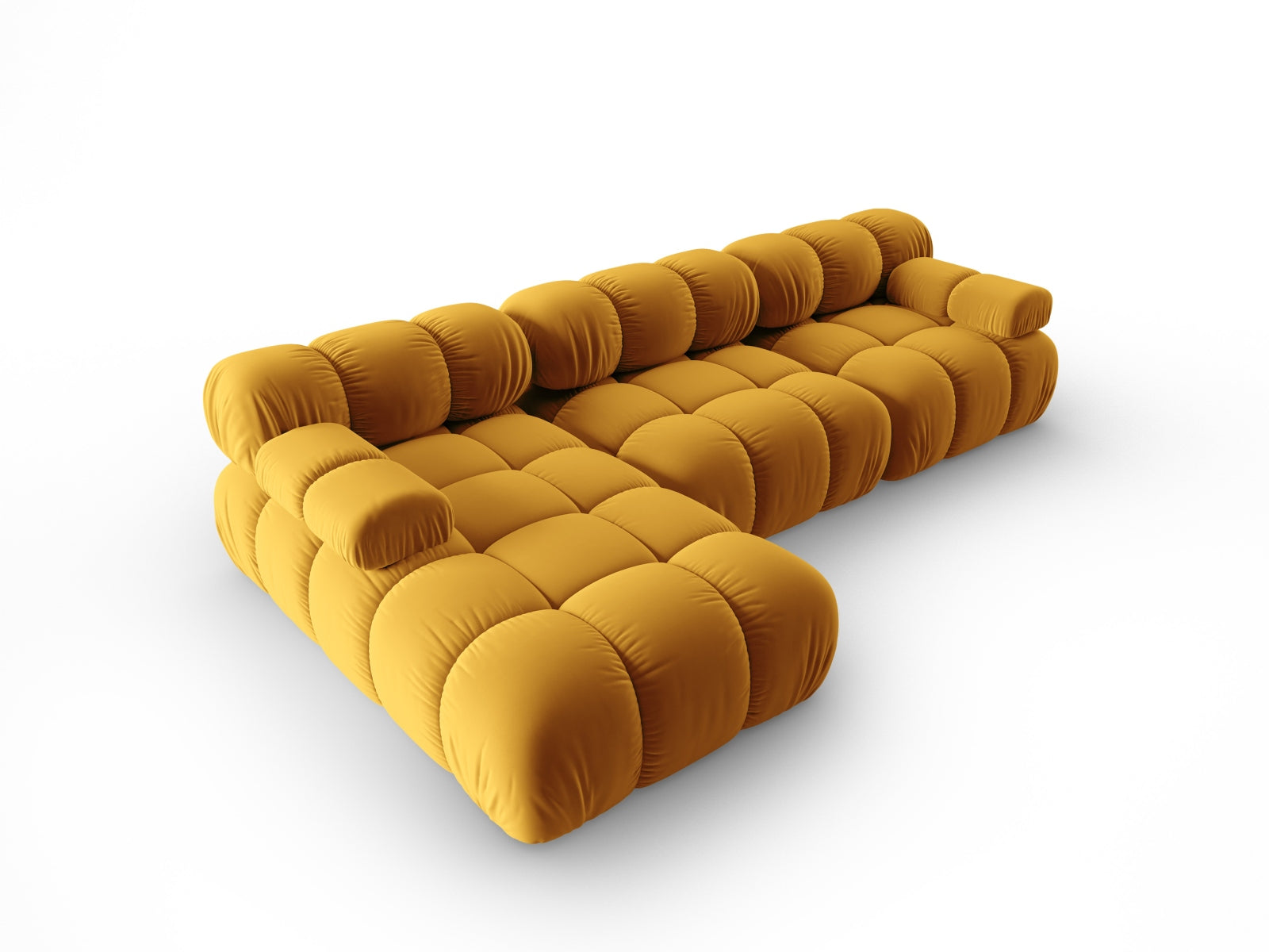 Entdecken Sie das Bellis Velour Ecksofa links von Micadoni – ein modulares 4-Sitzer Sofa mit luxuriösem Design und hohem Sitzkomfort für Ihr Wohnzimmer.