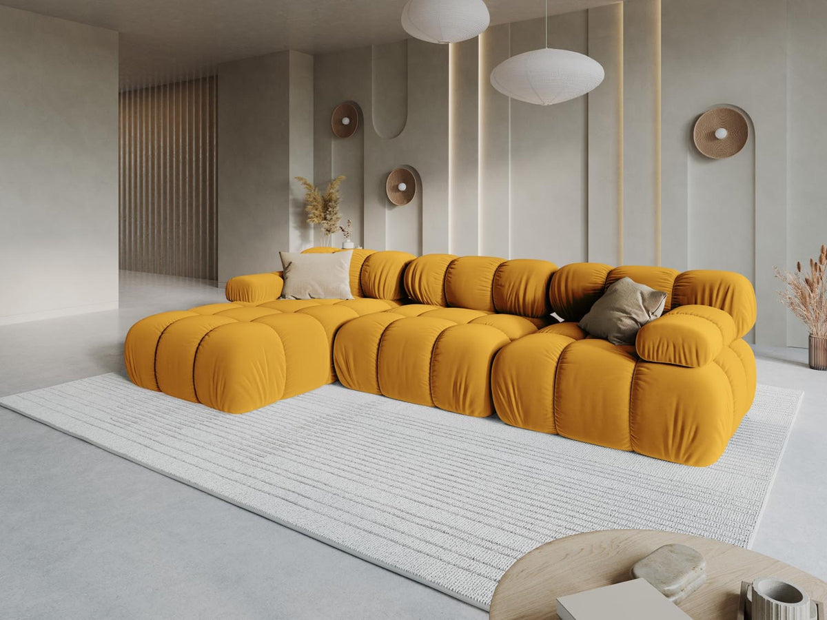 Bellis Velour modulares Ecksofa links 4 Sitzer 155cm in Yellow-Bluvel präsentiert im Onlineshop von KAQTU Design AG. L-Sofa links ist von Micadoni