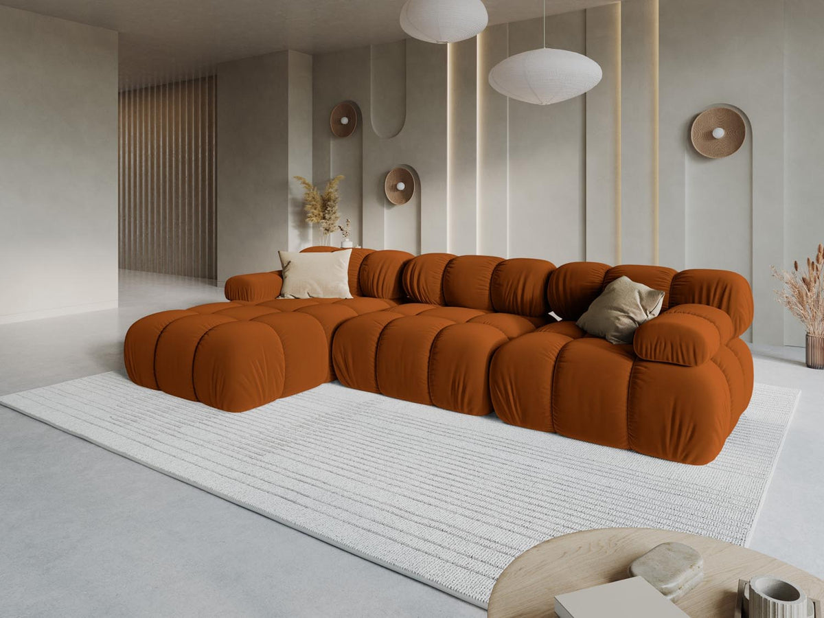 Bellis Velour modulares Ecksofa links 4 Sitzer 155cm in Terracotta-Bluvel präsentiert im Onlineshop von KAQTU Design AG. L-Sofa links ist von Micadoni
