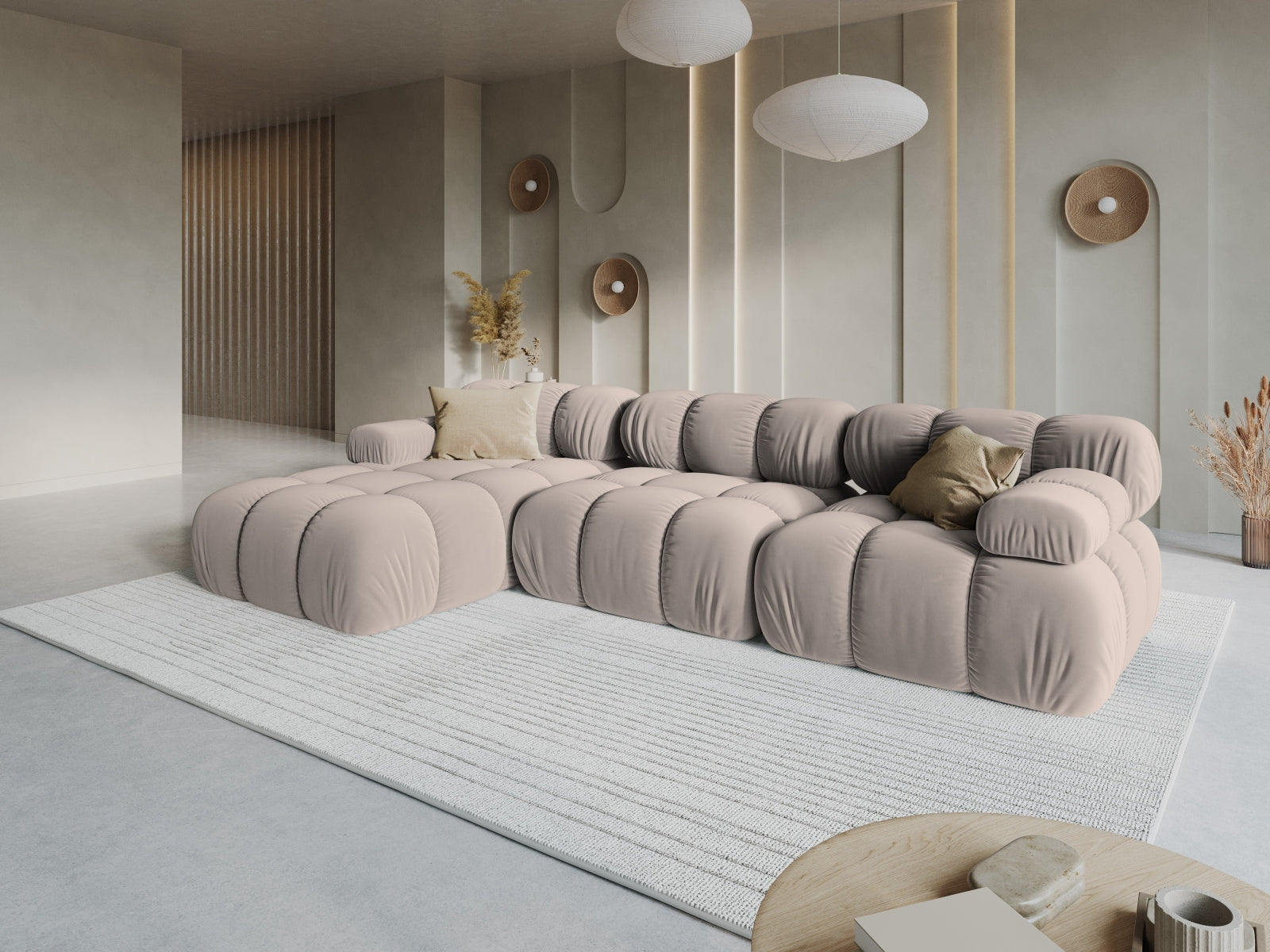 Entdecken Sie das elegante Bellis Velour Ecksofa links von Micadoni – ein stilvolles 4-Sitzer Sofa mit 155 cm Sitzfläche für höchsten Komfort und individuelle Gestaltung.