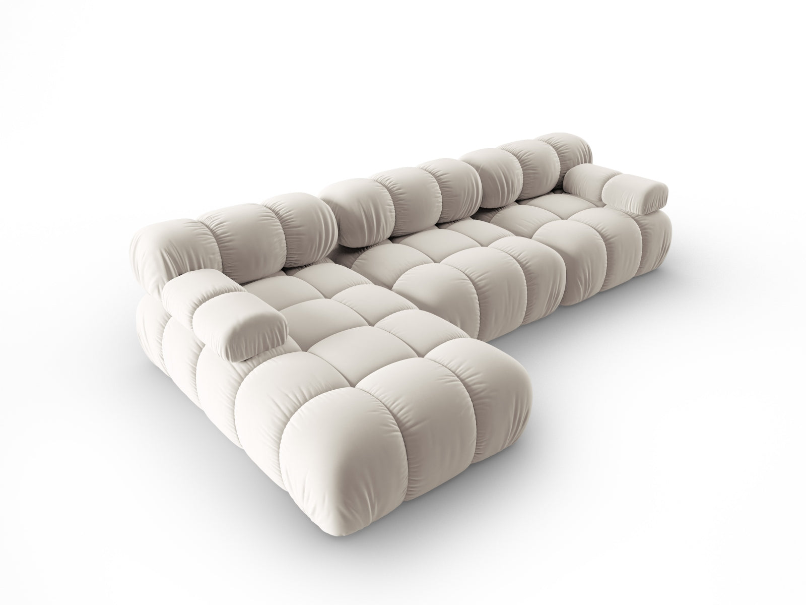Entdecken Sie das Bellis Velour Ecksofa links von Micadoni – ein modulares 4-Sitzer Sofa mit luxuriösem Design und hohem Sitzkomfort für Ihr Wohnzimmer.