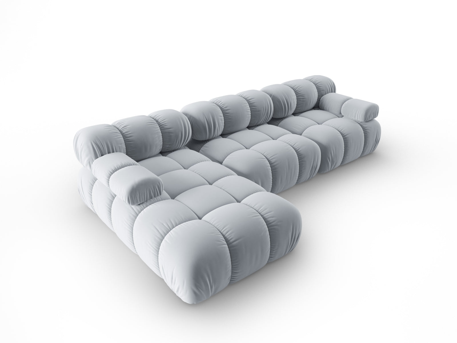 Entdecken Sie das Bellis Velour Ecksofa links von Micadoni – ein modulares 4-Sitzer Sofa mit luxuriösem Design und hohem Sitzkomfort für Ihr Wohnzimmer.