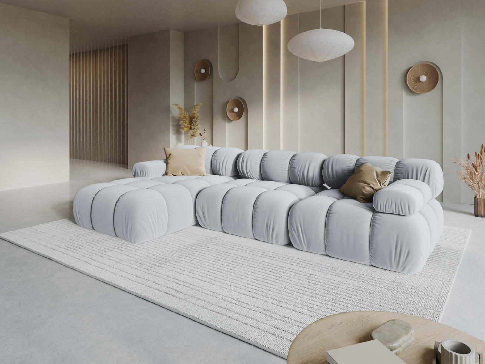 Entdecken Sie das stilvolle Bellis Velour Ecksofa links von Micadoni – ein 4-Sitzer mit 155 cm, ideal für Komfort und Eleganz in Ihrem Wohnzimmer.