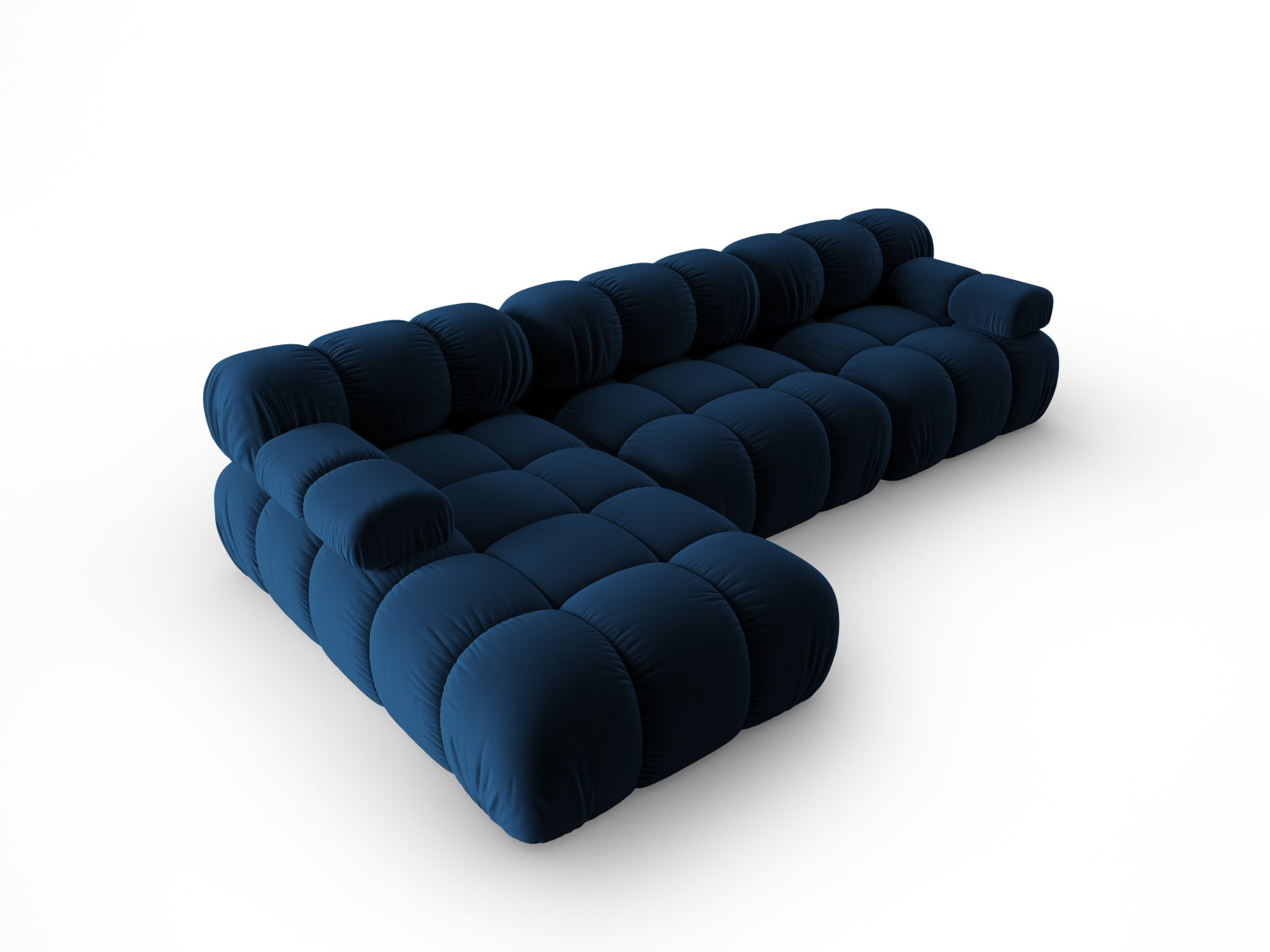 Stylisches modulares Ecksofa Bellis in Royal Blue, 4-Sitzer, linksseitig, 155 cm, ideal für zeitgemäße Wohnräume und gemütliche Atmosphäre.