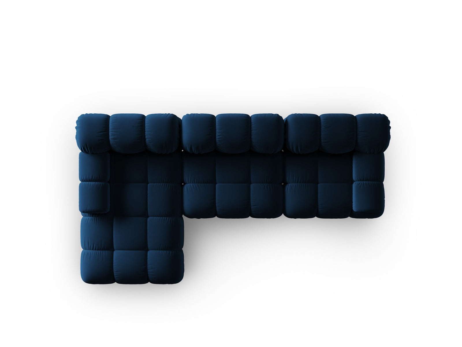Stylisches Bellis Velour Ecksofa in Royal Blue, 4-Sitzer, linksseitig, 155 cm, ideal für zeitgemäße Wohnräume und gemütliche Abende.