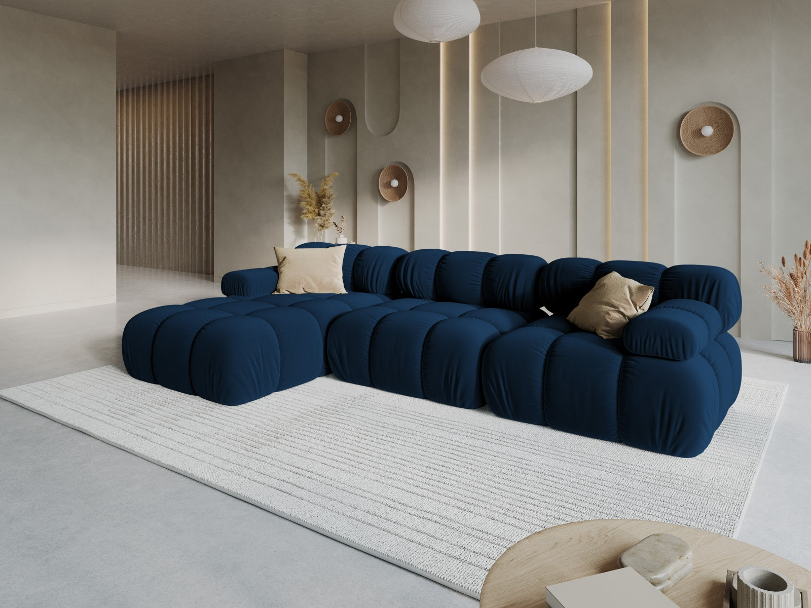 Entdecken Sie das stilvolle Bellis Velour Ecksofa links von Micadoni – ein 4-Sitzer mit 155 cm, ideal für Komfort und Eleganz in Ihrem Wohnzimmer.
