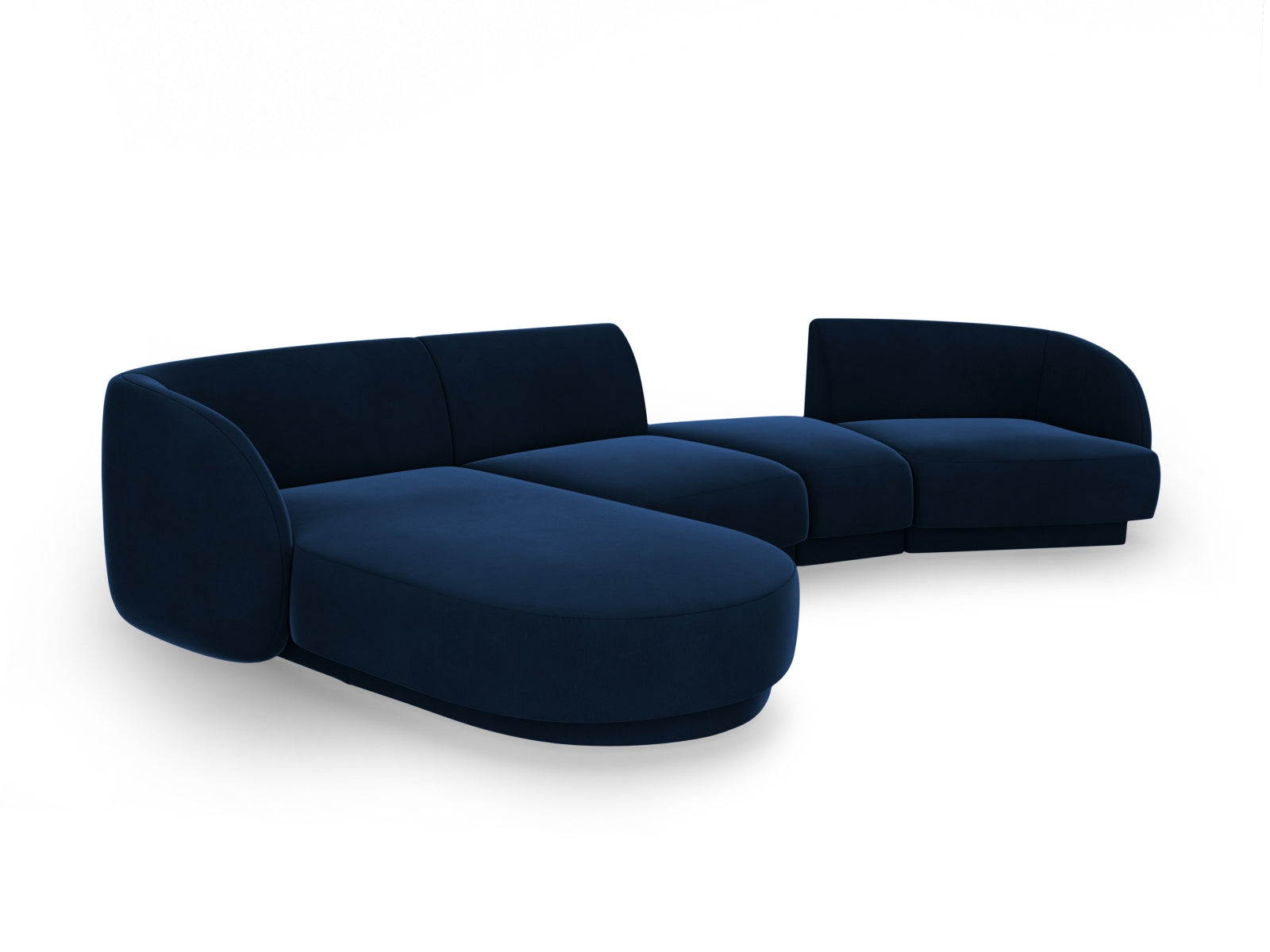 Erleben Sie das Miley Velour Sofa links 4 Sitzer von Micadoni – ein elegantes, modulares Möbelstück, das Komfort und Stil in Ihr Zuhause bringt.