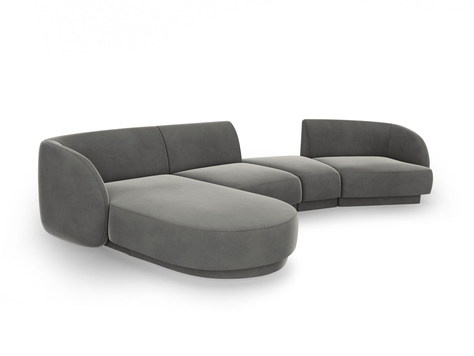 Erleben Sie das Miley Velour Sofa links 4 Sitzer von Micadoni – ein elegantes, modulares Möbelstück, das Komfort und Stil in Ihr Zuhause bringt.