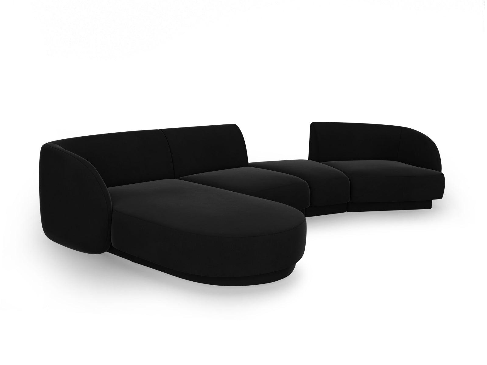 Erleben Sie das Miley Velour Sofa links 4 Sitzer von Micadoni – ein luxuriöses, modulares Möbelstück, das Komfort und Stil vereint.