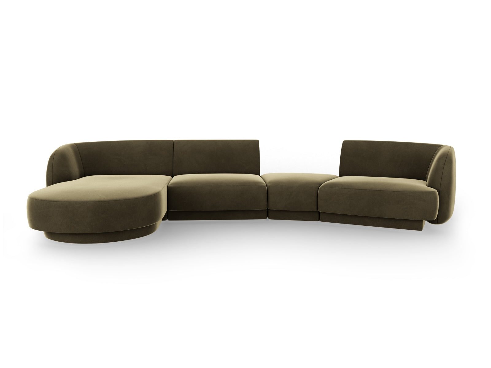 Miley Velour modulares Sofa links 4 Sitzer in Green präsentiert im Onlineshop von KAQTU Design AG. L-Sofa links ist von Micadoni