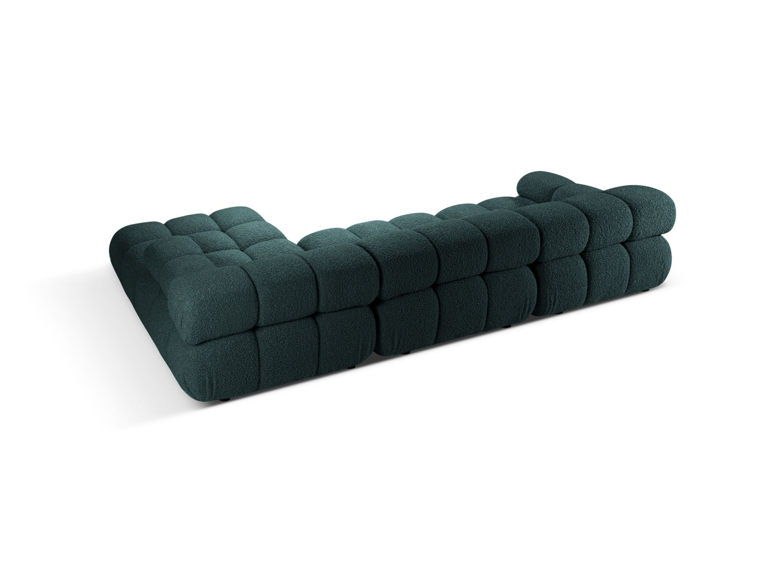Modulares Ecksofa Bellis Boucle in Petrol, 4-Sitzer, rechte Ausführung, perfekt für moderne Wohnkonzepte und gemütliche Entspannung.