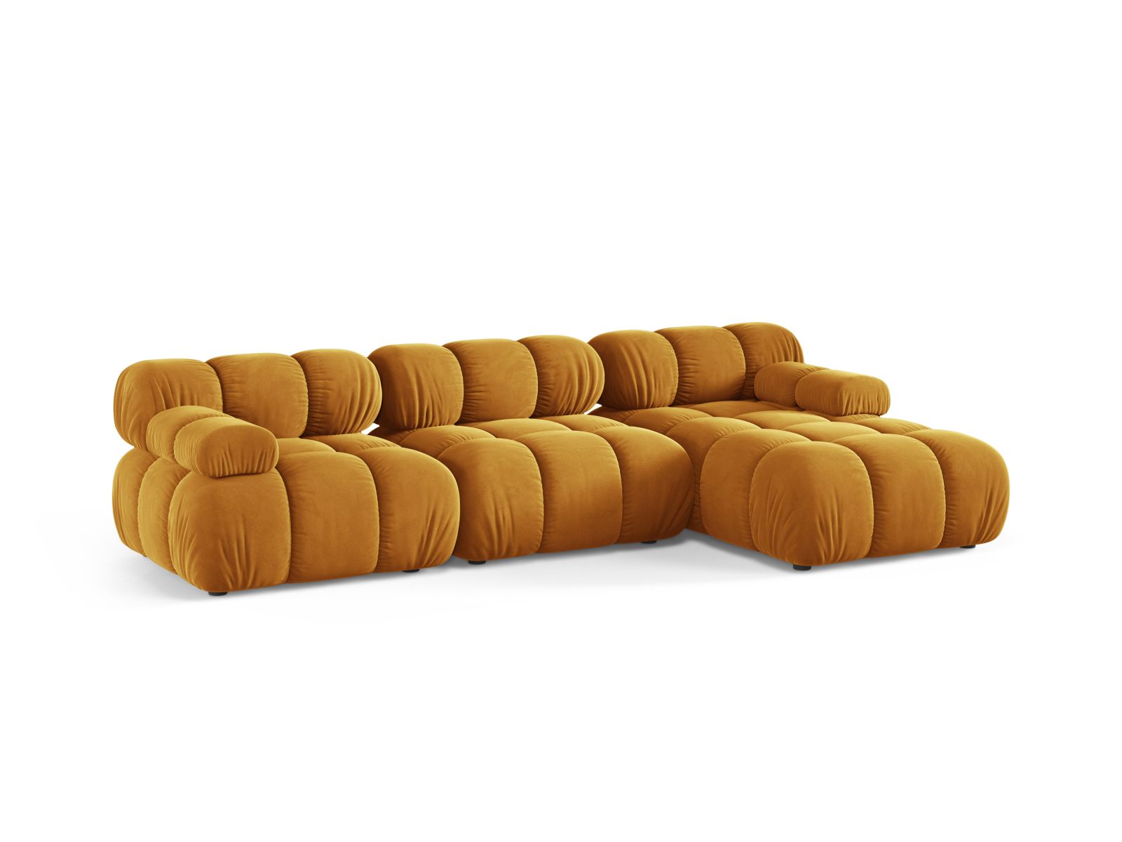 Modulares 4-Sitzer Ecksofa rechts Bellis in strahlendem Gelb, stilvoll und modern, ideal für jedes Wohnzimmer, präsentiert von KAQTU Design AG.