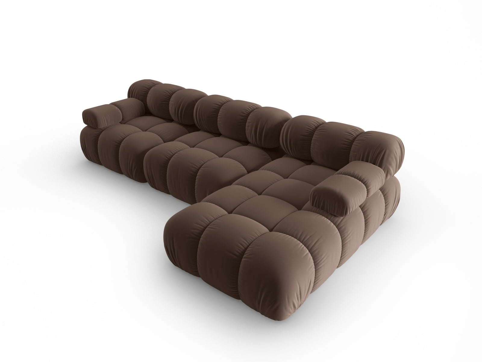 Modulares Ecksofa Bellis in Dunkelbraun, 4-Sitzer, stilvolles Design für moderne Wohnräume, perfekt für gemütliche Abende.