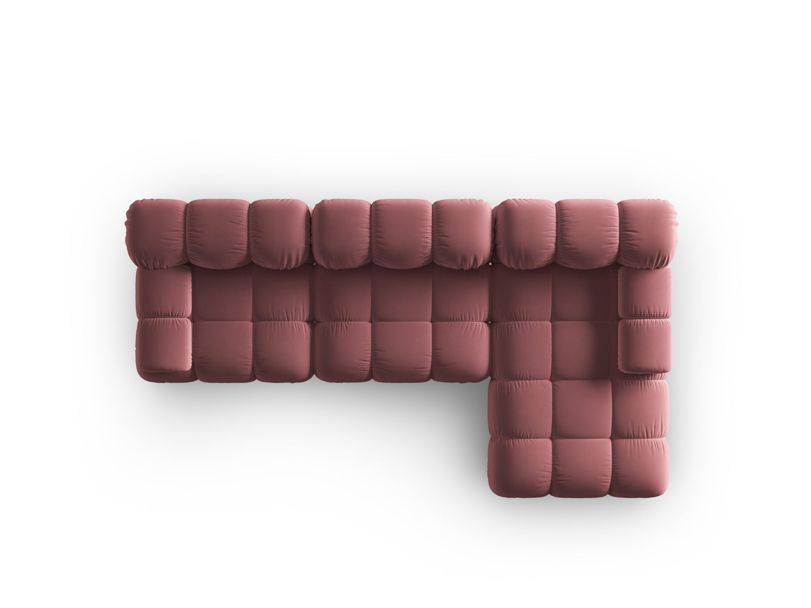 Elegantes Bellis Velour Ecksofa in sanften Farben, 4-Sitzer, ideal für stilvolle Wohnräume, erhältlich bei Micadoni.