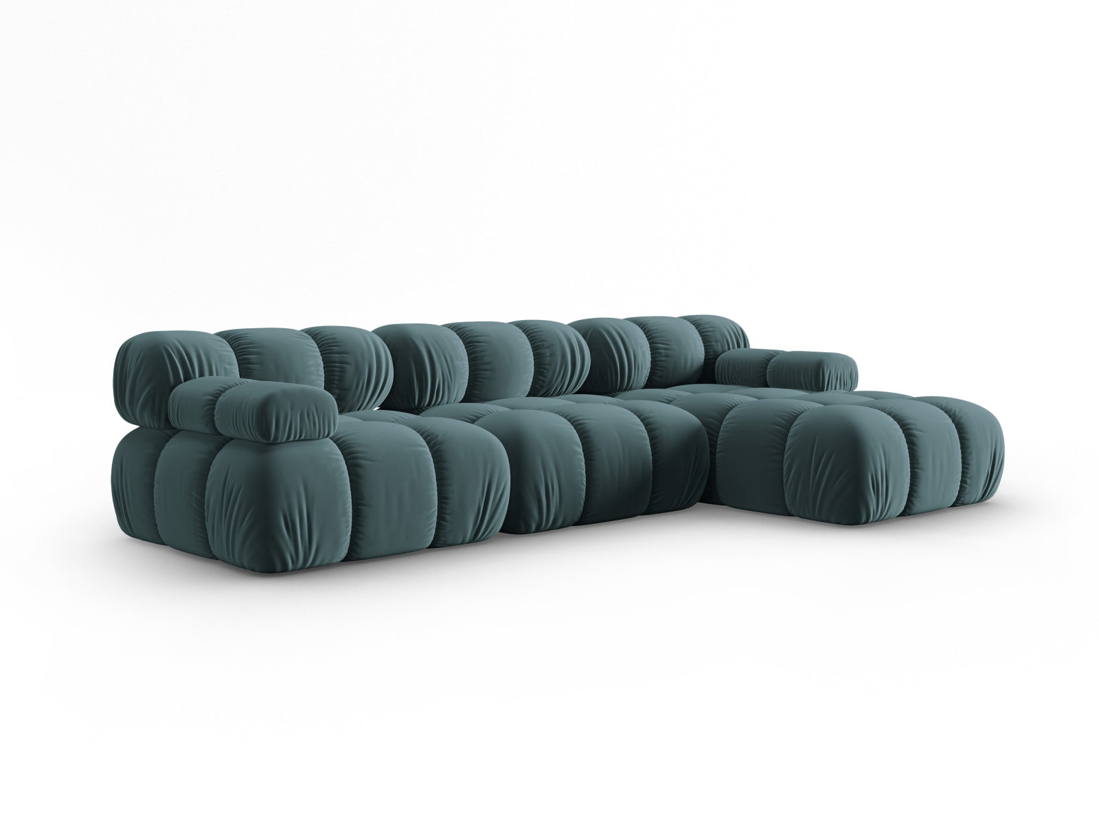 Erleben Sie das Bellis Velour Ecksofa rechts von Micadoni – ein 4-Sitzer mit 155 cm, der Eleganz, Modularität und hohen Komfort vereint.