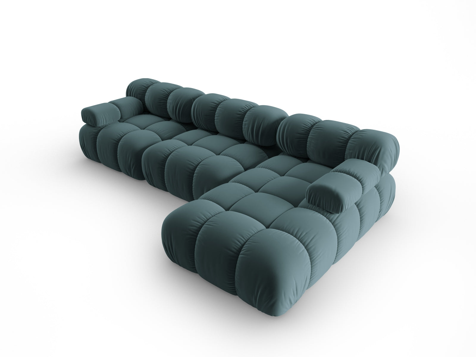 Elegantes modulares Ecksofa Bellis in sanftem Türkis, 4-Sitzer, ideal für stilvolle Wohnräume, vereint Funktionalität und modernes Design.