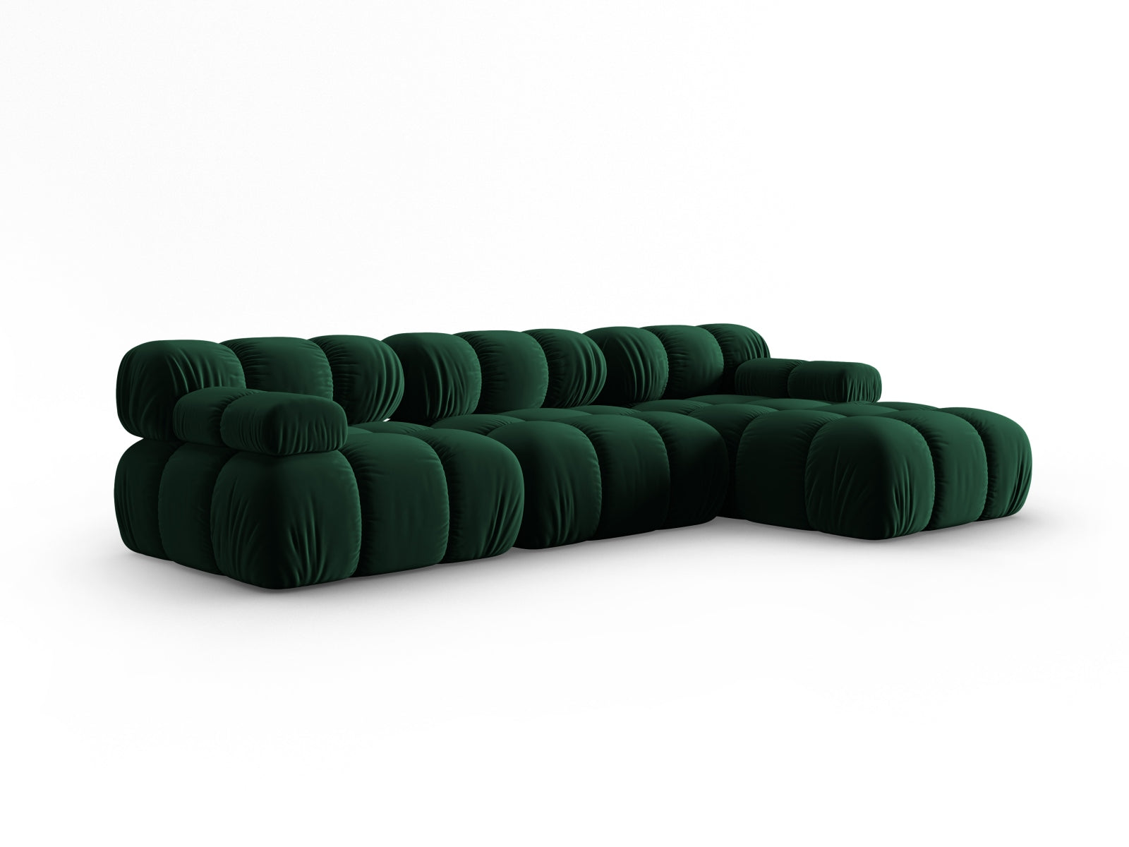 Modulares Ecksofa Bellis in edlem Velours, rechte Ausführung, 4-Sitzer, perfekt für moderne Wohnkonzepte und gemütliche Abende.