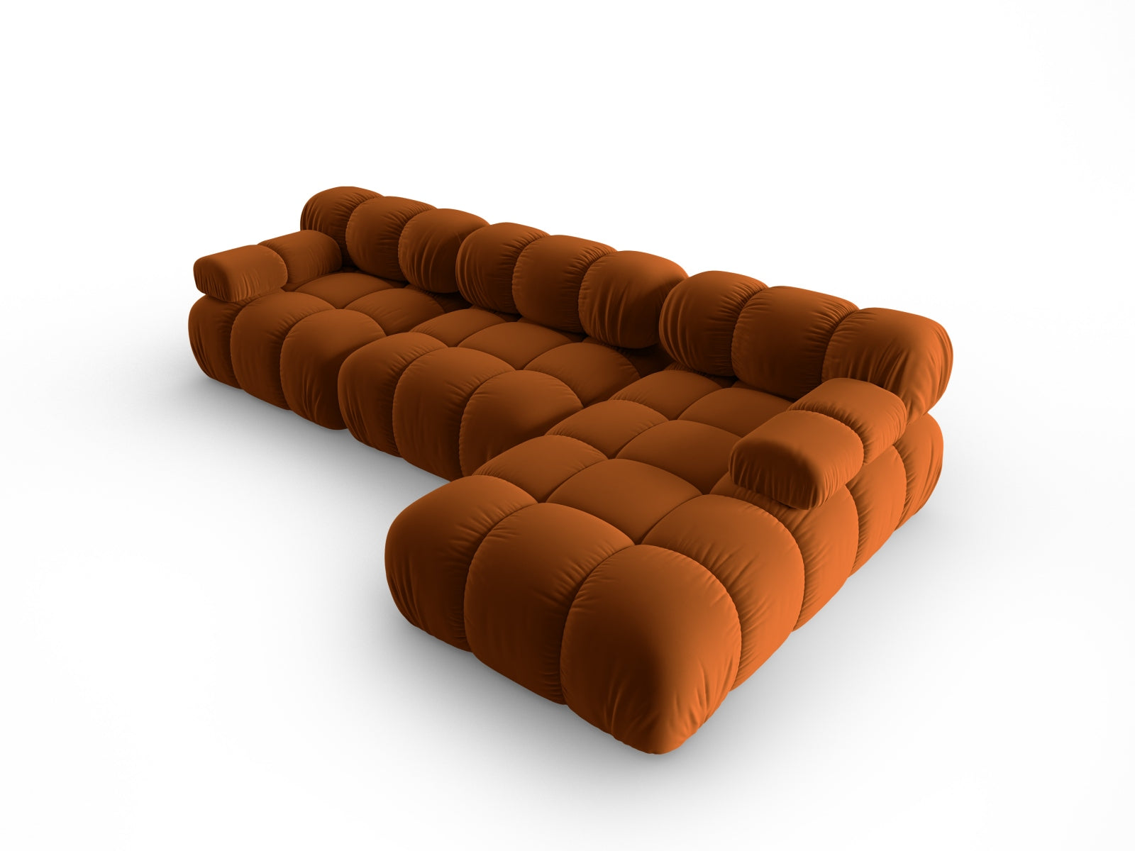 Elegantes Bellis Velour Ecksofa in Terracotta, 4-Sitzer, rechtsseitig, ideal für stilvolle Wohnräume und entspannte Stunden.