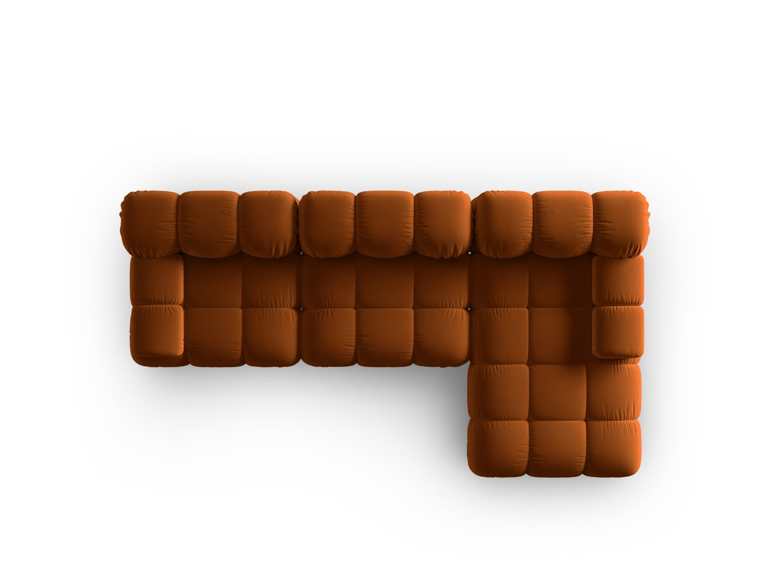Elegantes Bellis Velour Ecksofa in sanftem Terracotta, 4-Sitzer, rechtsseitig, ideal für stilvolle Wohnräume und entspannte Stunden.