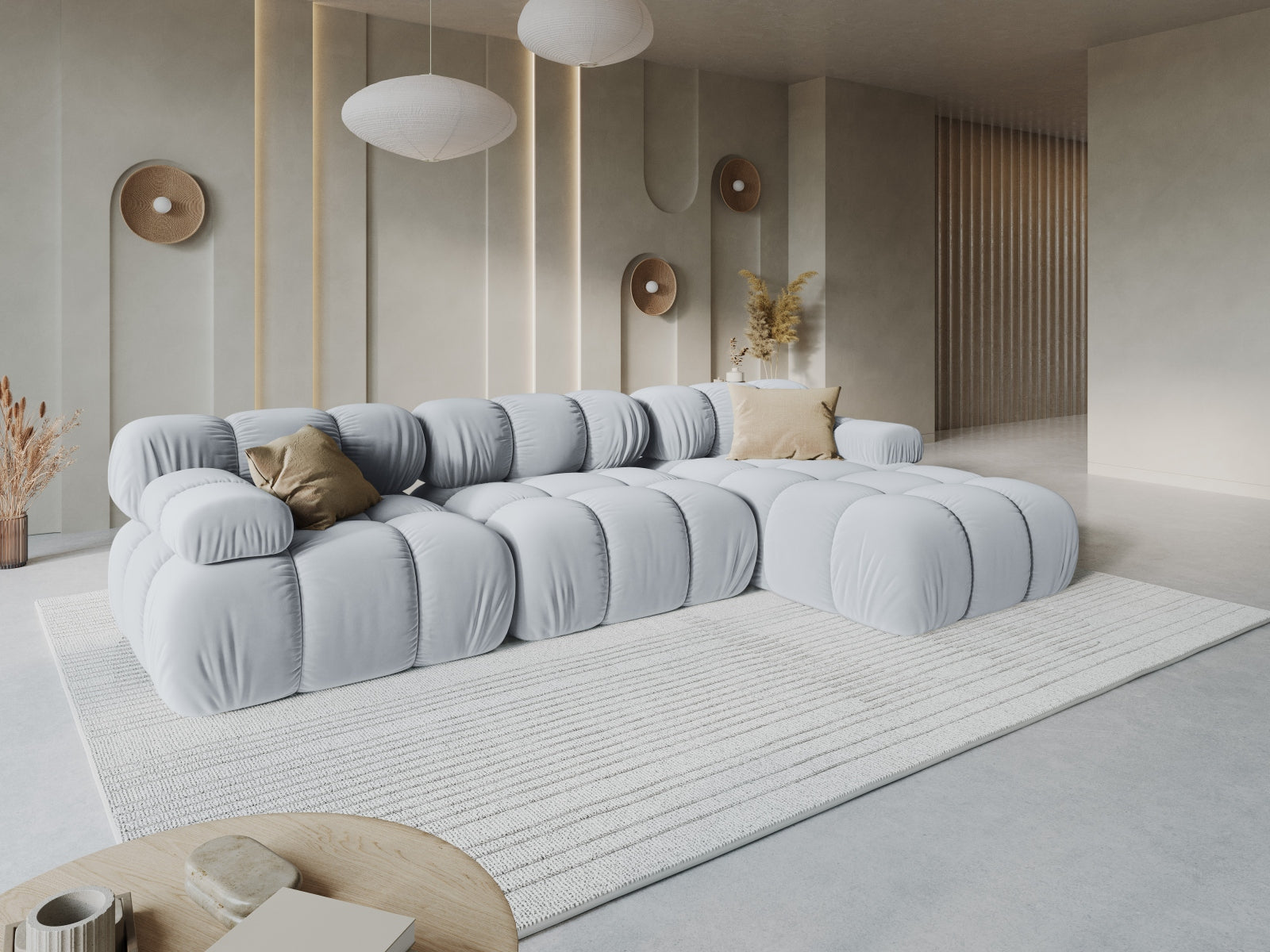 Entdecken Sie das elegante Bellis Velour Ecksofa rechts 4 Sitzer von Micadoni – stilvoll, modular und perfekt für Ihr Wohnzimmer!