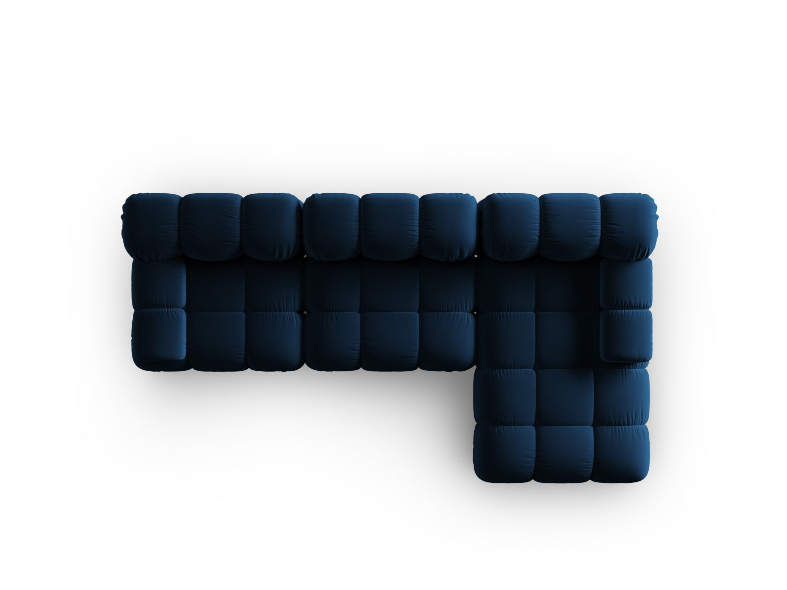 Elegantes, modulares Ecksofa Bellis in Royal Blue, 4-Sitzer, rechte Variante, gefertigt aus hochwertigem Velours für stilvolle Wohnräume.