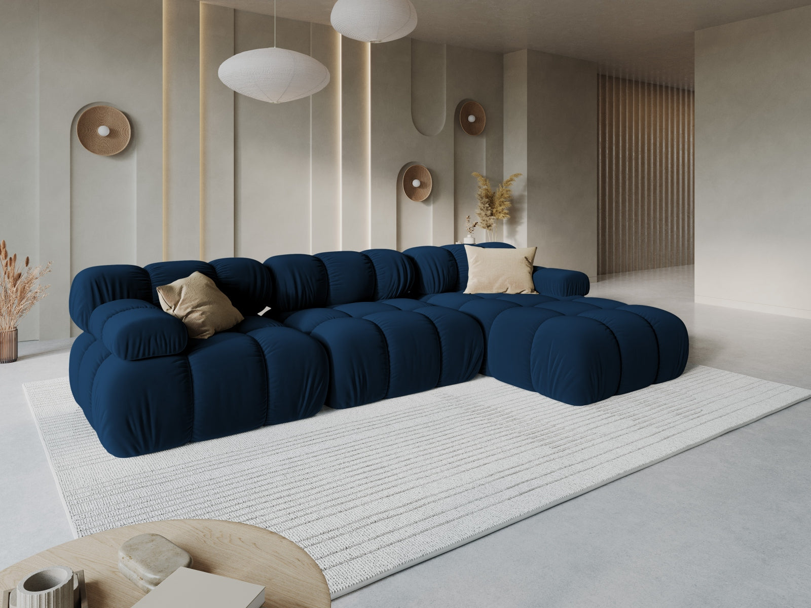 Entdecken Sie das elegante Bellis Velour Ecksofa rechts 4 Sitzer von Micadoni – stilvoll, modular und perfekt für Ihr Wohnzimmer!