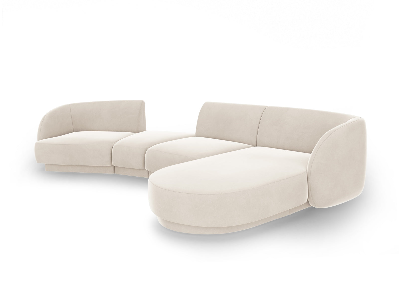 Erleben Sie das Miley Velour Sofa rechts 4 Sitzer von Micadoni – ein elegantes, flexibles Sofa, das Komfort und Stil in Ihr Zuhause bringt.