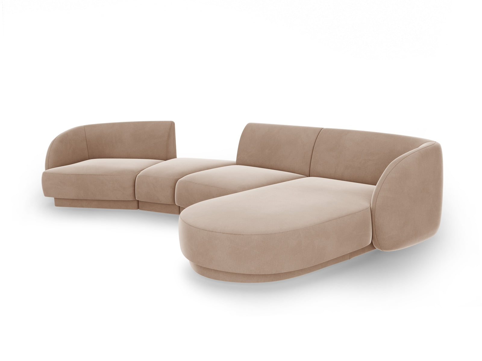 Erleben Sie das Miley Velour Sofa rechts, ein modulares 4-Sitzer von Micadoni, das durch elegantes Design und hohen Komfort besticht. Perfekt für Ihr Zuhause!