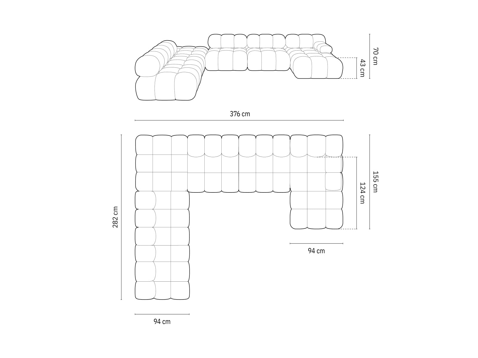 Elegantes, modulares 7-Sitzer Ecksofa Bellis links in warmem Braun, perfekt für gemütliche Wohnräume und gesellige Abende.