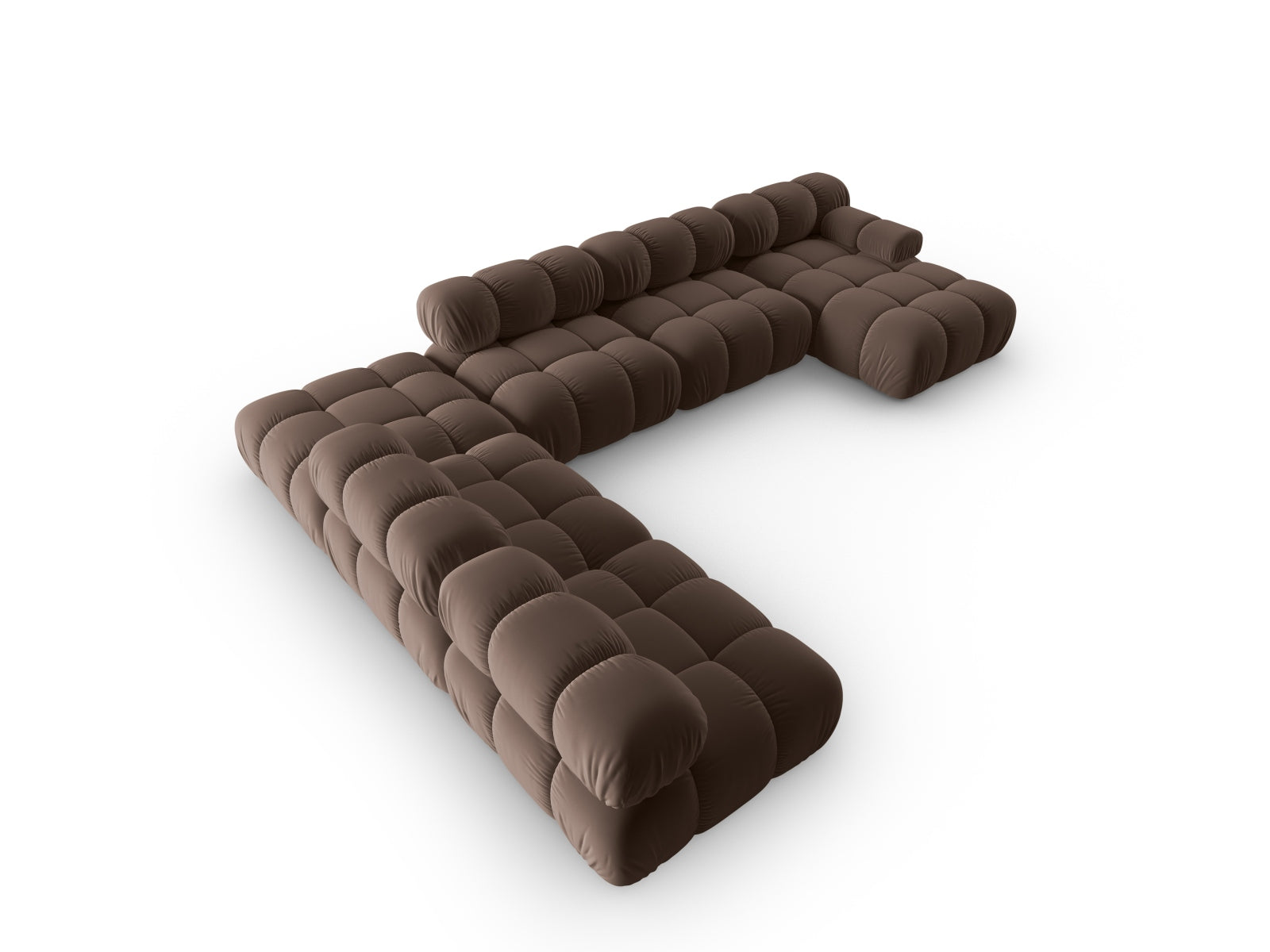 Entdecken Sie das Bellis Velour Ecksofa links – ein modulares 7-Sitzer Sofa mit 282 cm, das stilvollen Komfort und Funktionalität vereint.