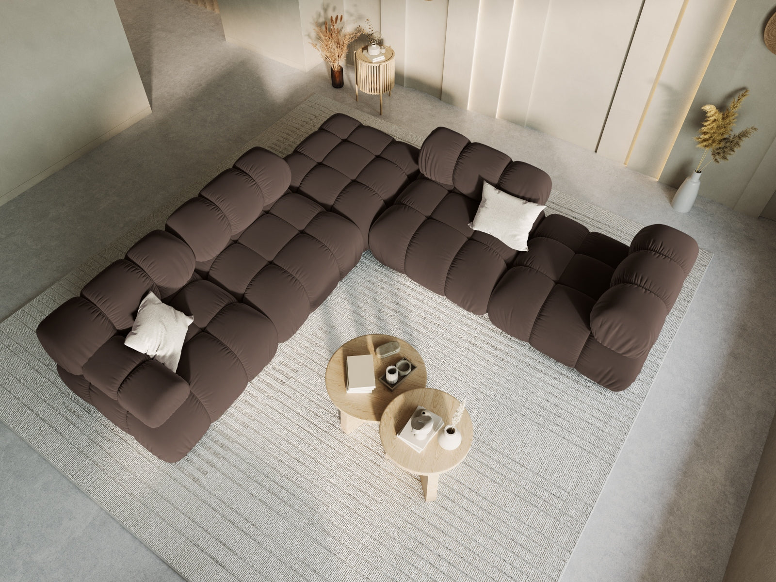 Entdecken Sie das elegante Bellis Velour Ecksofa links – 7 Sitzer mit 282 cm, ideal für stilvolle Wohnräume und gesellige Abende.