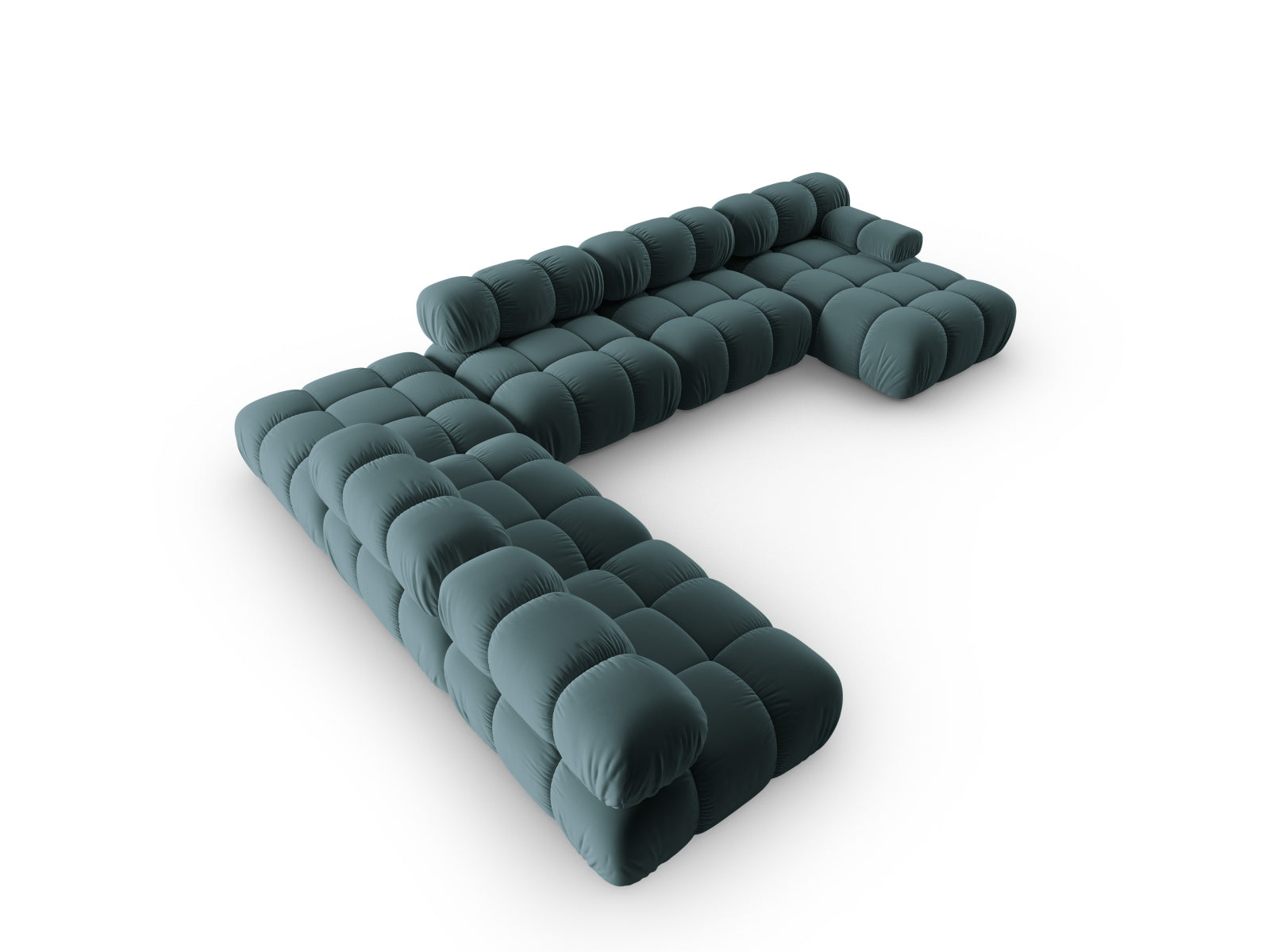 Entdecken Sie das Bellis Velour Ecksofa links – ein modulares 7-Sitzer Sofa mit 282 cm, das stilvollen Komfort und Funktionalität vereint.