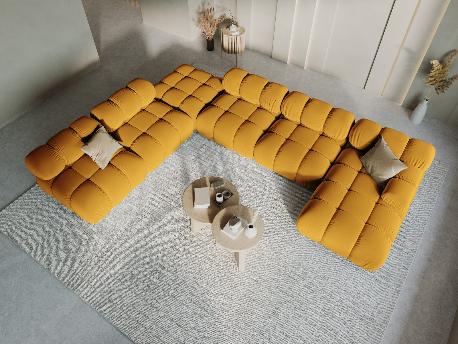 Entdecken Sie das elegante Bellis Velour Ecksofa links – ein 7-Sitzer mit 282 cm, das Stil, Komfort und Funktionalität vereint.