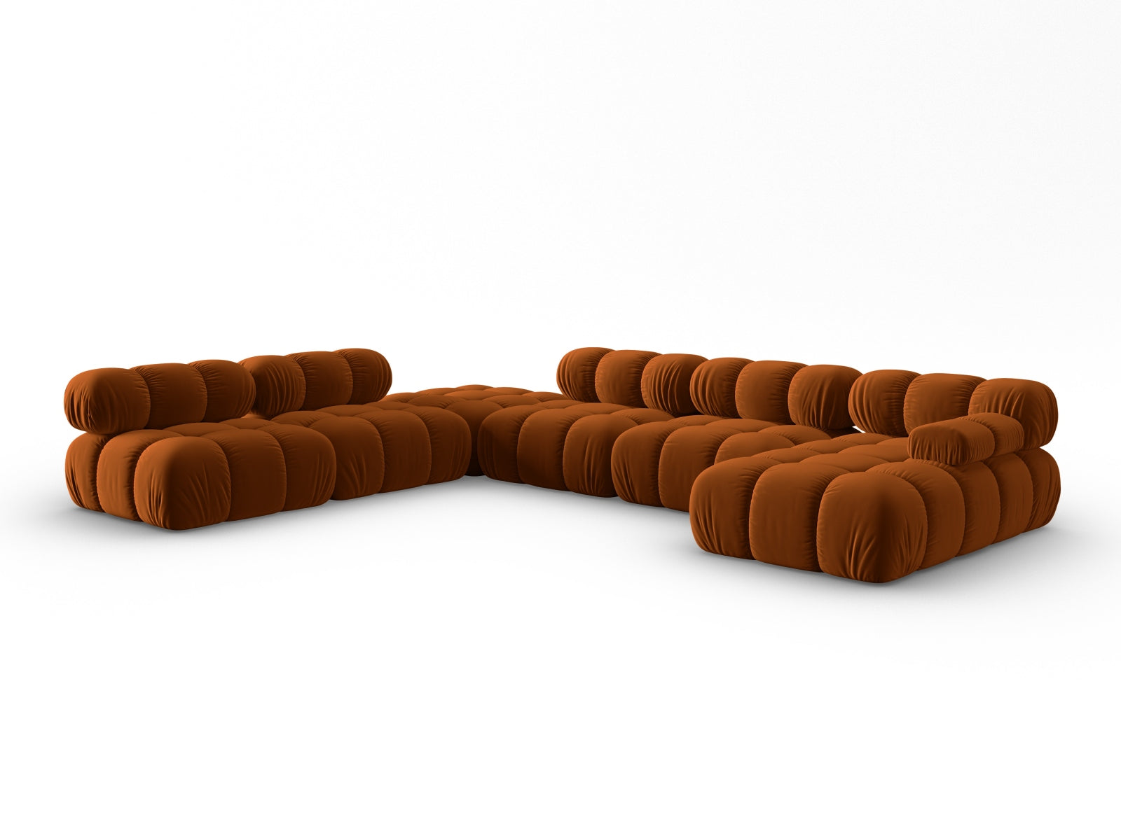 Elegantes Bellis Velour modulares Ecksofa in Terracotta, 7 Sitzer, perfekt für großzügige Wohnlandschaften und stilvolle Einrichtung.