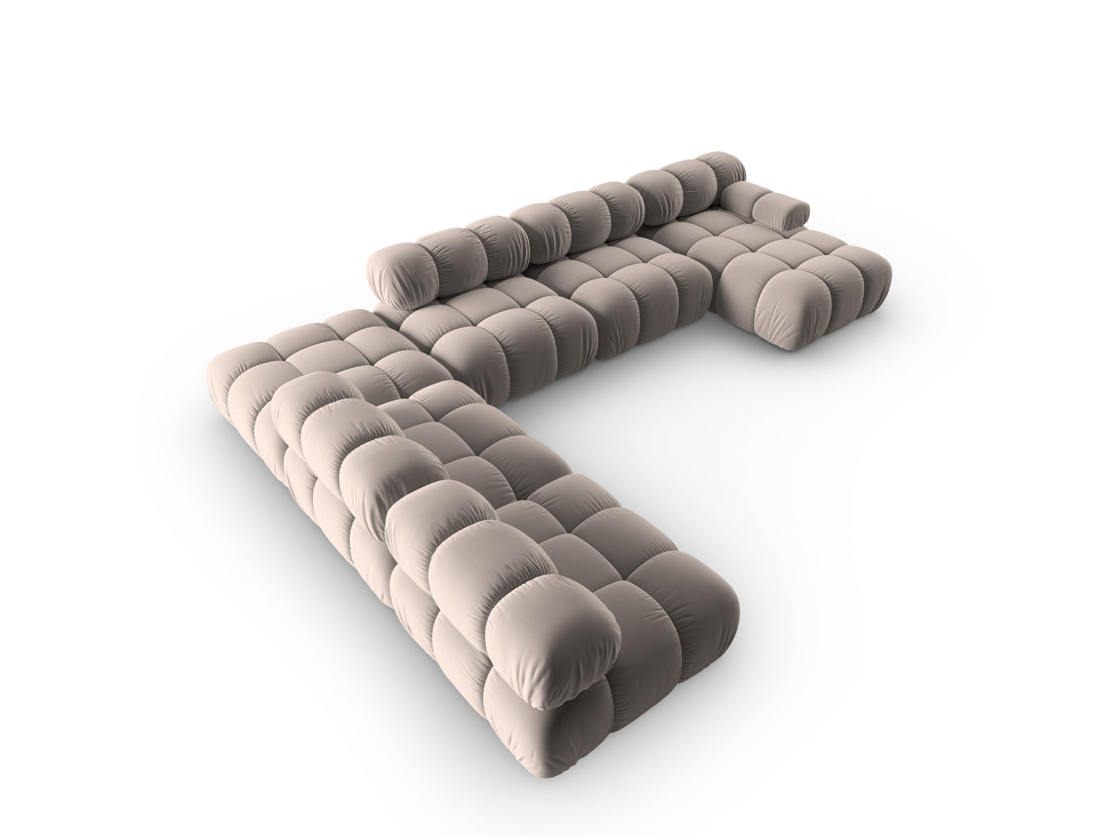 Elegantes Bellis Velour Ecksofa links, 7-Sitzer in stilvollem Cappuccino, 282 cm, ideal für entspannte Stunden im modernen Wohnambiente.