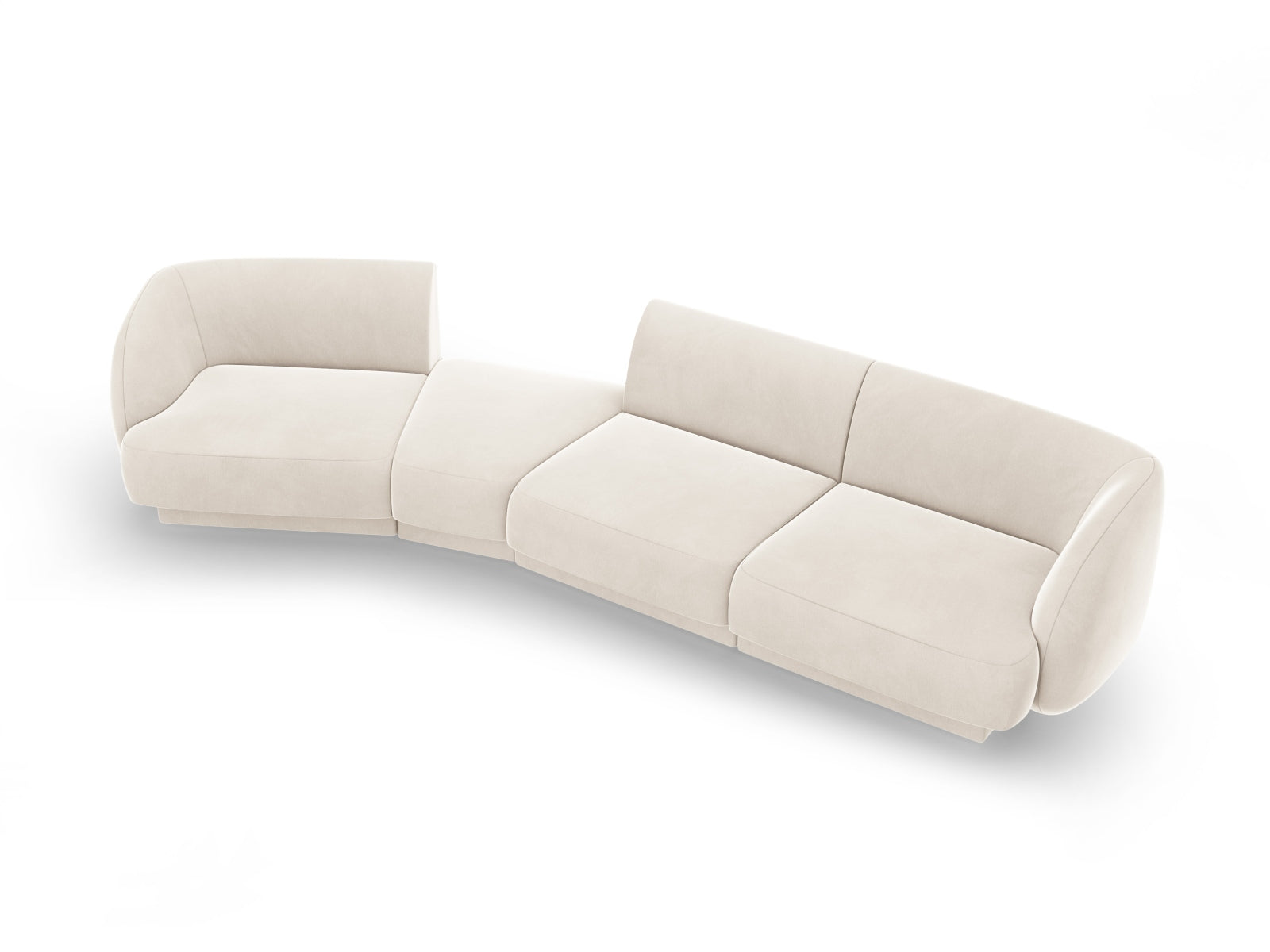 Entdecken Sie das Miley Velour Sofa links 4 Sitzer von Micadoni – ein elegantes, modulares Möbelstück, das Stil und Flexibilität für Ihr Wohnzimmer bietet.