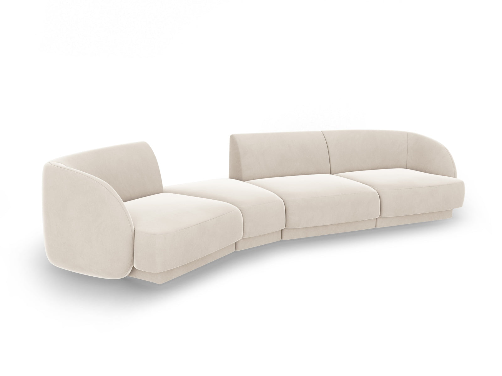 Erleben Sie das Miley Velour Sofa links 4 Sitzer von Micadoni – ein stilvolles, modulares Sofa, das Komfort und Eleganz in Ihr Zuhause bringt.