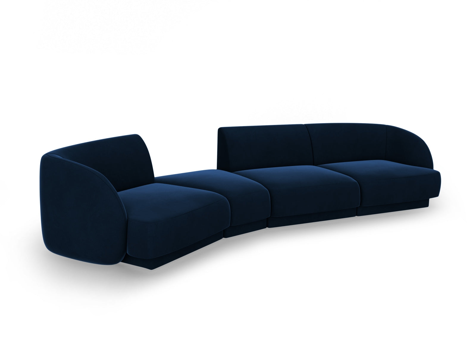 Erleben Sie das Miley Velour Sofa links 4 Sitzer von Micadoni – ein elegantes, modulares Möbelstück, das Stil und Flexibilität für Ihr Zuhause vereint.