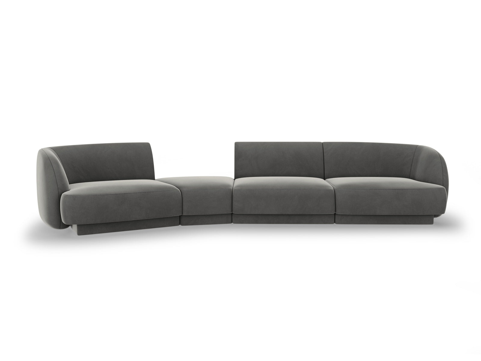 Erleben Sie das Miley Velour Sofa links 4 Sitzer von Micadoni – ein elegantes, modulares Möbelstück, das Stil und Flexibilität für Ihr Zuhause vereint.