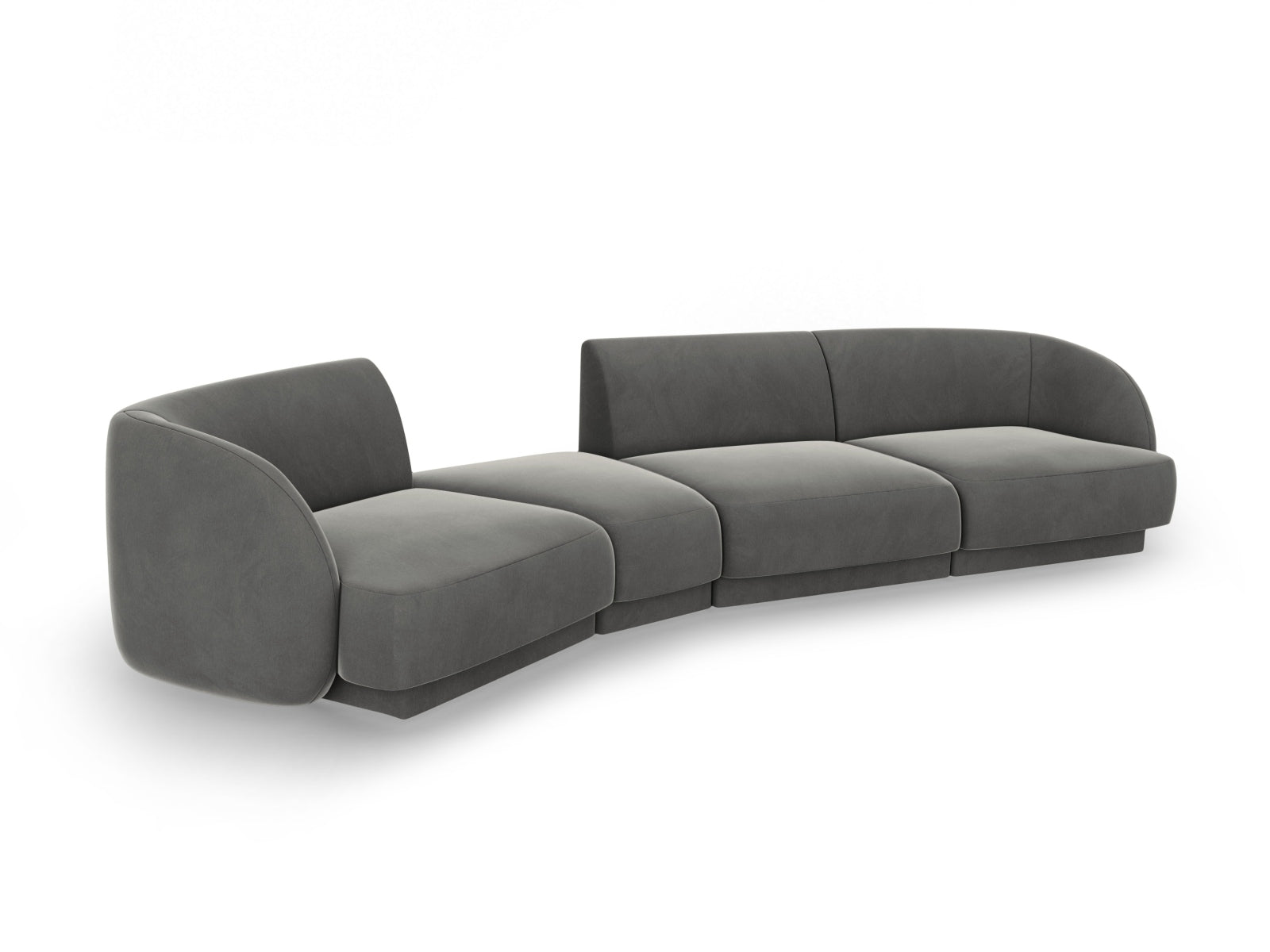 Erleben Sie das Miley Velour Sofa links 4 Sitzer von Micadoni – ein elegantes, modulares Möbelstück, das Stil und Flexibilität für Ihr Zuhause vereint.