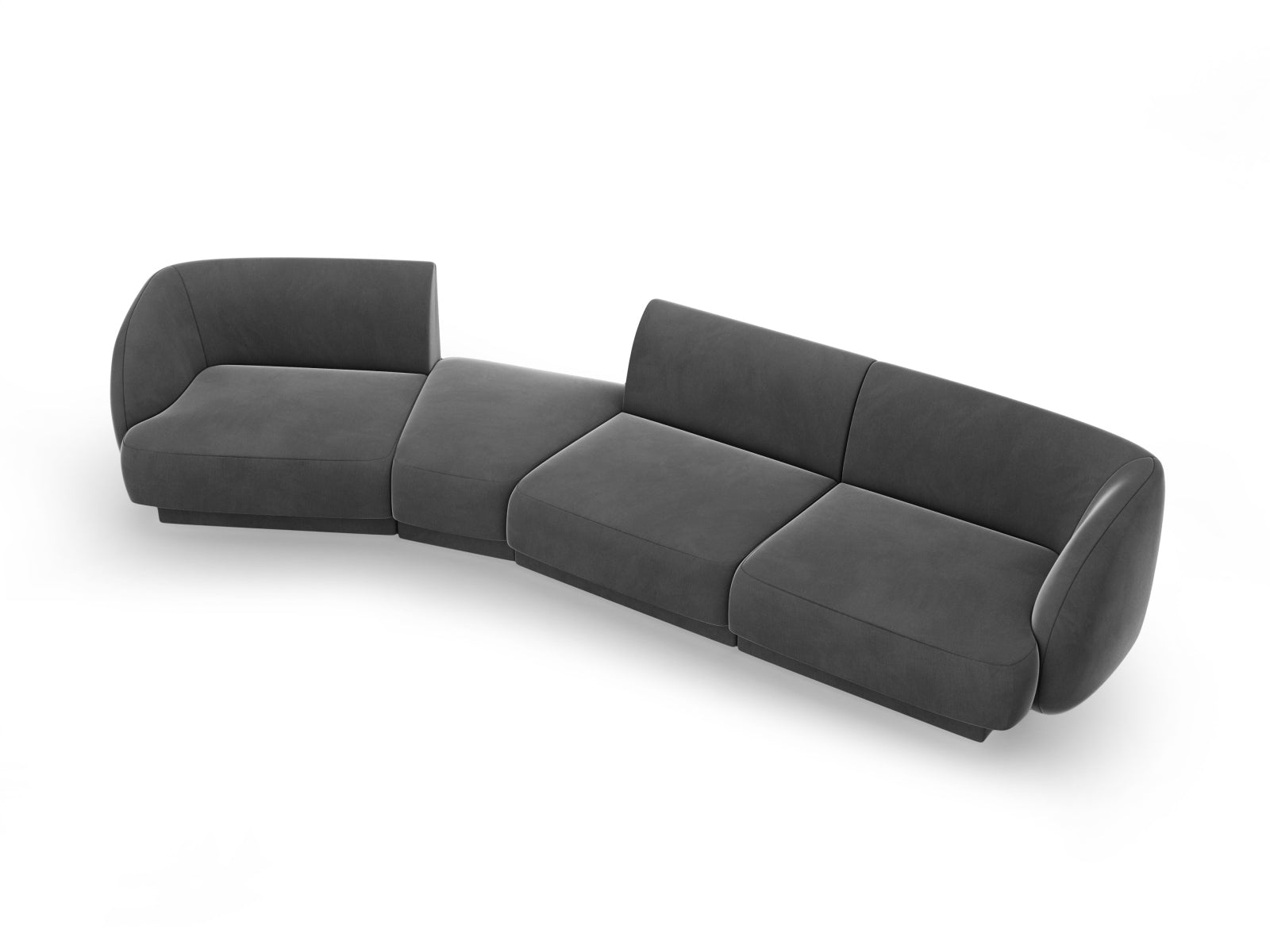 Entdecken Sie das Miley Velour Sofa links 4 Sitzer von Micadoni – ein stilvolles, modulares Sofa, das Komfort und Eleganz in Ihr Zuhause bringt.