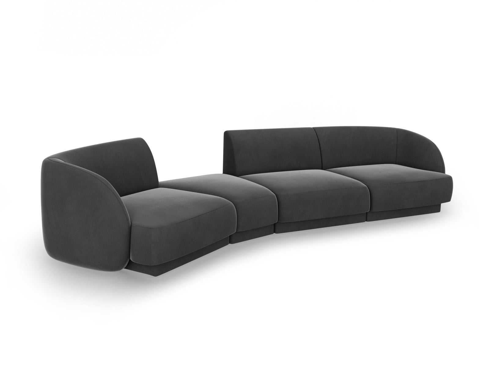 Erleben Sie das Miley Velour Sofa links 4 Sitzer von Micadoni – ein elegantes, modulares Möbelstück, das Stil und Flexibilität für Ihr Wohnzimmer bietet.