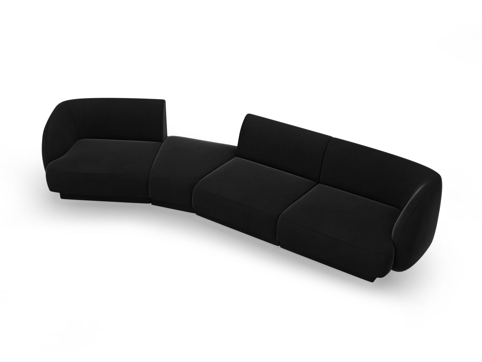 Entdecken Sie das Miley Velour Sofa links 4 Sitzer von Micadoni – ein elegantes, modulares Möbelstück, das Stil und Flexibilität für Ihr Wohnzimmer bietet.