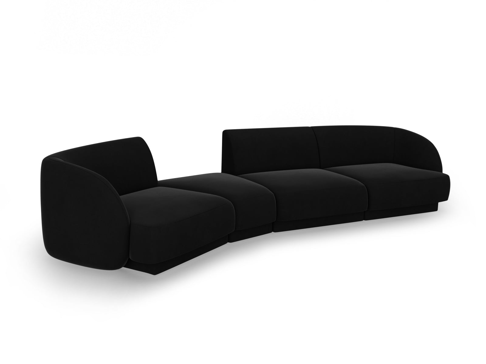 Erleben Sie das Miley Velour Sofa links 4 Sitzer von Micadoni – ein stilvolles, modulares Sofa, das Komfort und Eleganz in Ihr Zuhause bringt.